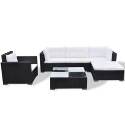 Berkfield Home 6 Piece Garden Lounge Set with Cushions Poly Rattan Black - thumbnail 2
