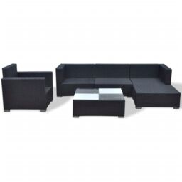 Berkfield Home 6 Piece Garden Lounge Set with Cushions Poly Rattan Black - thumbnail 4