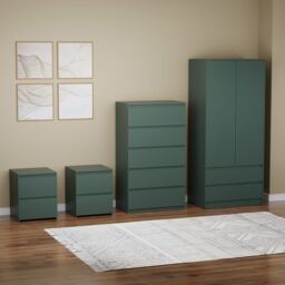Home Discount Vida Designs Denver 4Pc Bedroom Set(2 Bedside, 5 Drawer Chest, Wardrobe) in Green - thumbnail 1