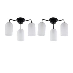 First Choice Lighting Set of 2 Victoria - Black Semi Flush Ceiling Lights Frost Glass Shades