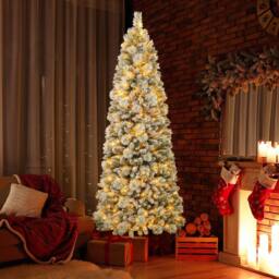 Gymax 7 FT/210 cm Artificial Christmas Tree Pre-Lit Snow Flocked Xmas Tree in White - thumbnail 8