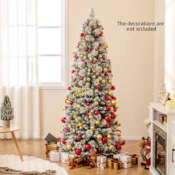 Gymax 7 FT/210 cm Artificial Christmas Tree Pre-Lit Snow Flocked Xmas Tree in White - thumbnail 4