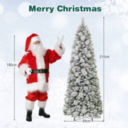 Gymax 7 FT/210 cm Artificial Christmas Tree Pre-Lit Snow Flocked Xmas Tree in White - thumbnail 2