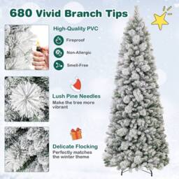 Gymax 7 FT/210 cm Artificial Christmas Tree Pre-Lit Snow Flocked Xmas Tree in White - thumbnail 9