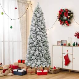 Gymax 7 FT/210 cm Artificial Christmas Tree Pre-Lit Snow Flocked Xmas Tree in White - thumbnail 7