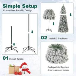 Gymax 7 FT/210 cm Artificial Christmas Tree Pre-Lit Snow Flocked Xmas Tree in White - thumbnail 5