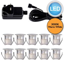 First Choice Lighting Set of 10 - 30mm Stainless Steel IP67 Warm White LED Decking Kit in Silver - thumbnail 9