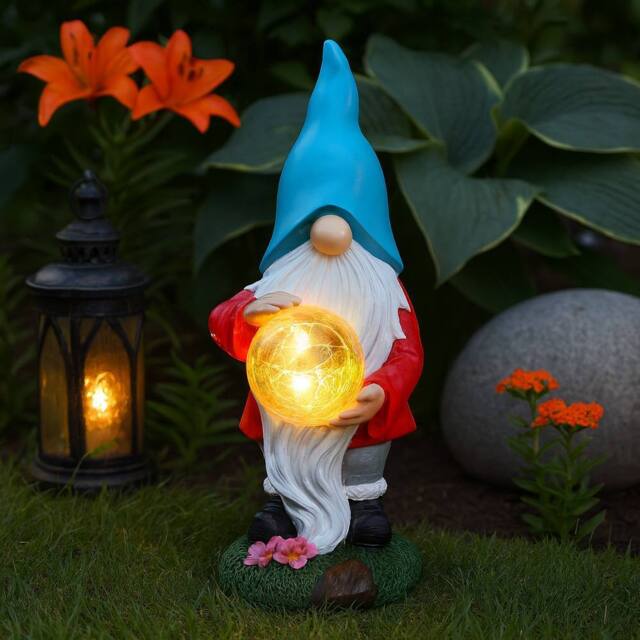 Voltico LED Garden Gnome with Crystal Ball Garden Ornament 31cm - image 1