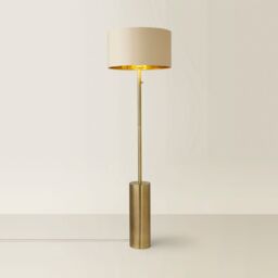 ValueLights Lexy Beige & Gold Shade with Antique Brass Dimmable Floor Lamp & LED Bulb - thumbnail 6