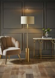ValueLights Lexy Beige & Gold Shade with Antique Brass Dimmable Floor Lamp & LED Bulb