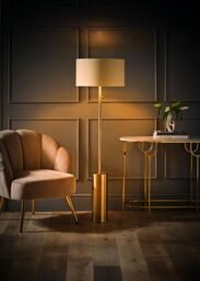 ValueLights Lexy Beige & Gold Shade with Antique Brass Dimmable Floor Lamp & LED Bulb - thumbnail 2