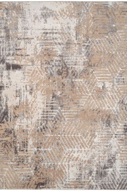 Kukoon Greige Distressed Abstract Geometric Motif Rug in Beige - Size: 70 cm x 240 cm - image 1