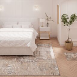 Kukoon Greige Distressed Abstract Geometric Motif Rug in Beige - Size: 70 cm x 240 cm - thumbnail 2