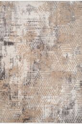 Kukoon Greige Distressed Abstract Geometric Motif Rug in Beige - Size: 70 cm x 240 cm
