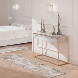 Kukoon Greige Distressed Abstract Geometric Motif Rug in Beige - Size: 70 cm x 240 cm - thumbnail 4