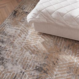 Kukoon Greige Distressed Abstract Geometric Motif Rug in Beige - Size: 70 cm x 240 cm - thumbnail 3
