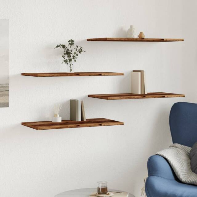 Berkfield Home Wall Shelves 4 pcs Old Wood 60x30x1.5 cm Engineered Wood in Brown - image 1