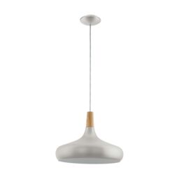 Loops Pendant Ceiling Light Colour Brushed Silver Shade Brown Wood Bulb E27 1x60W in Metallics