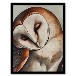 "Artery8 Peaceful Owl Portrait Calm Magical Bird Animal Framed Art Print in Brown - Size: W12"" x H16""" - thumbnail 1