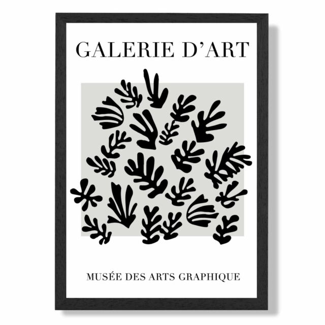 ARTZE Matisse Floral Cutout Grey & Black Framed Print SIZE: A2 with Black Frame - image 1