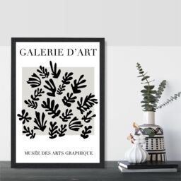 ARTZE Matisse Floral Cutout Grey & Black Framed Print SIZE: A2 with Black Frame - thumbnail 2