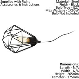 Loops Mini Table Lamp Desk Light Black Steel Geometric Wire Shade 1 x 60W E27 Bulb - thumbnail 2