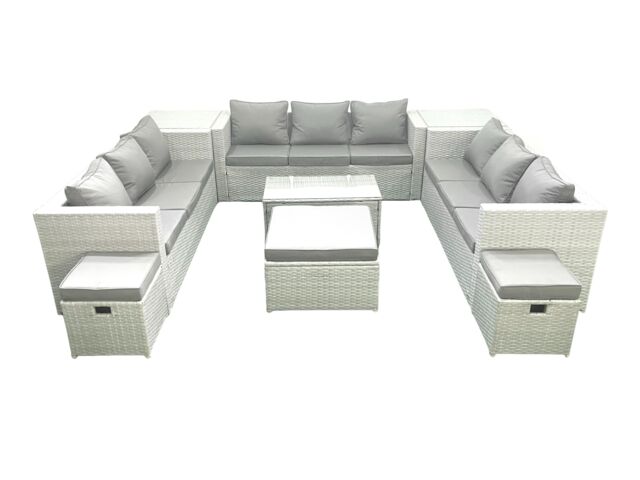 Fimous Rattan Garden Outdoor Furniture Set 12 Seater Garden Sofa Coffee Table Set with 3 Footstools 2 Side Tables Light Grey Mixed - image 1