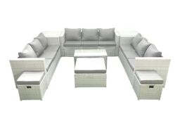 Fimous Rattan Garden Outdoor Furniture Set 12 Seater Garden Sofa Coffee Table Set with 3 Footstools 2 Side Tables Light Grey Mixed - thumbnail 1