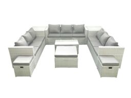 Fimous Rattan Garden Outdoor Furniture Set 12 Seater Garden Sofa Coffee Table Set with 3 Footstools 2 Side Tables Light Grey Mixed - thumbnail 2
