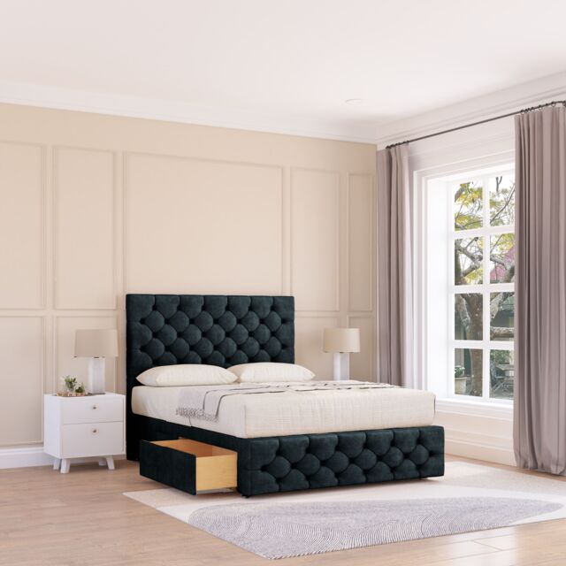 "Sloomy Watson Divan Bed Base 2 Drawers 12"" Footboard & 26"" Struts Headboard in Black - Size: Single" - image 1