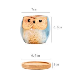 simpa 6PC Funky Owl Themed Ceramic Plant Pots with Bamboo Base - thumbnail 5