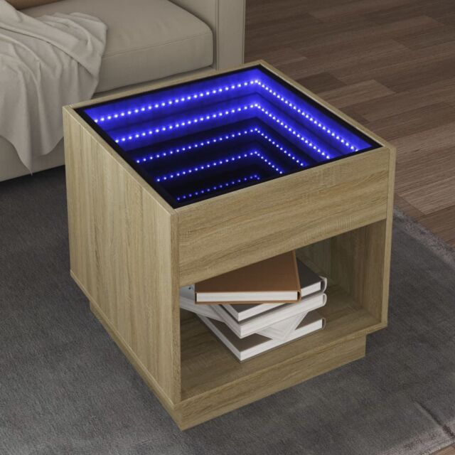 Berkfield Home Coffee Table with Infinity LED Sonoma Oak 50x50x50 cm in Brown - Size: 50 x 50 x 50 cm - image 1