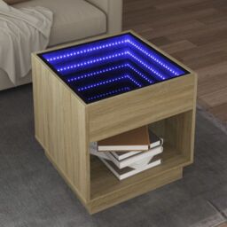 Berkfield Home Coffee Table with Infinity LED Sonoma Oak 50x50x50 cm in Brown - Size: 50 x 50 x 50 cm - thumbnail 1