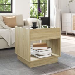 Berkfield Home Coffee Table with Infinity LED Sonoma Oak 50x50x50 cm in Brown - Size: 50 x 50 x 50 cm - thumbnail 4