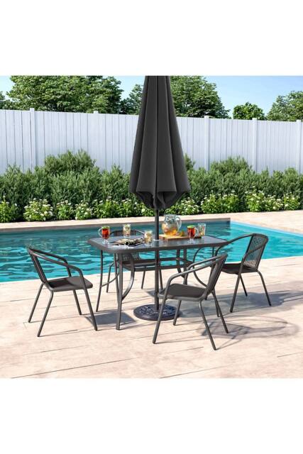 Living and Home 4 Person Patio Garden Dining Set With Umbrella in Black - image 1