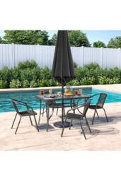 Living and Home 4 Person Patio Garden Dining Set With Umbrella in Black - thumbnail 1