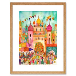 "Artery8 Wall Art Print Islam Eid Al-Fitr Feast Folk Art Watercolour Painting Artwork Framed 9X7 Inch in Beige - Size: W7"" x H9""" - thumbnail 1