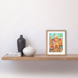"Artery8 Wall Art Print Islam Eid Al-Fitr Feast Folk Art Watercolour Painting Artwork Framed 9X7 Inch in Beige - Size: W7"" x H9""" - thumbnail 2