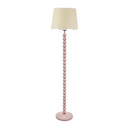 ValueLights Bobbins Painted Rose Floor Lamp with Linen Scallop White Trim Shade in Pale Pink - thumbnail 2
