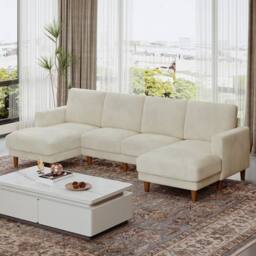 Dprodo 269cm U-Shaped Sectional Sofa in Beige - thumbnail 1