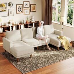 Dprodo 269cm U-Shaped Sectional Sofa in Beige - thumbnail 7