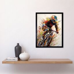 "Artery8 Wall Art Print Mountain Biker Portrait Splat Paint Action Shot Art Framed in Black - Size: W12"" x H16""" - thumbnail 2