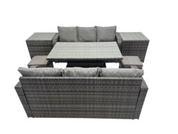Fimous Rattan Garden Furniture Set 8-seater with 2 Side Table 2 Small Stools in Dark Grey - thumbnail 2