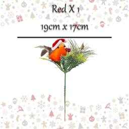 VFM e-Store Christmas Pine Pick with Robin Decoration 19cm x 17cm Red X 1 - Size: 19 cm x 17 cm - thumbnail 2