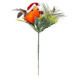 VFM e-Store Christmas Pine Pick with Robin Decoration 19cm x 17cm Red X 1 - Size: 19 cm x 17 cm - thumbnail 1