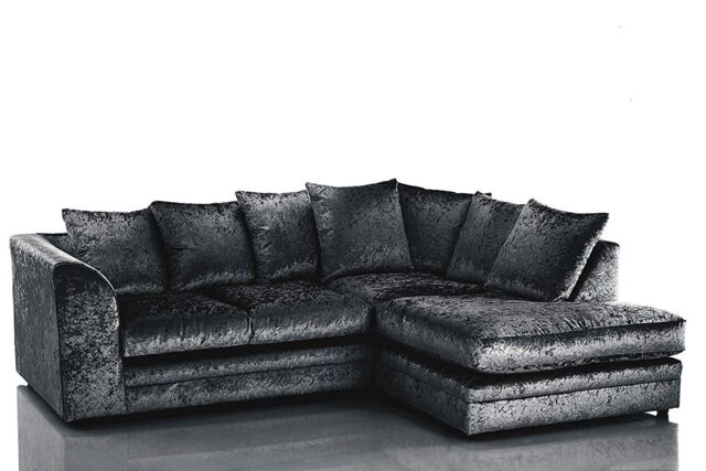 Furniture 786 Bella Crushed Velvet 4 Seater Right Hand Facing Corner Sofa in Black - image 1