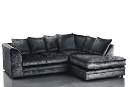 Furniture 786 Bella Crushed Velvet 4 Seater Right Hand Facing Corner Sofa in Black