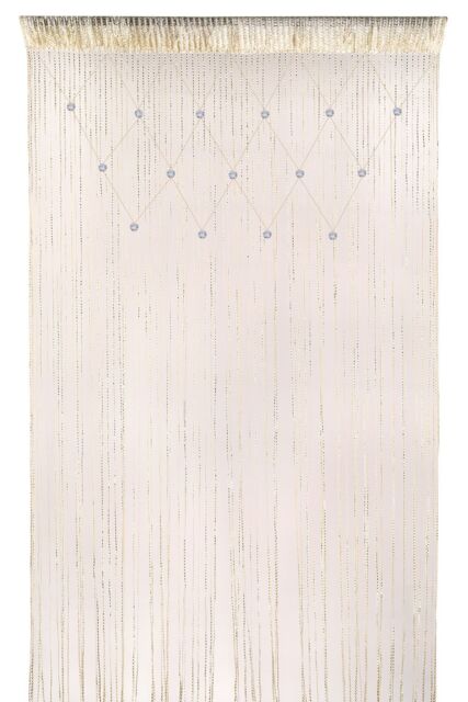Neel Blue String Curtain Beaded Panel, Gold, 100cm x 200cm in Ivory - Size: 100 cm width x 200 cm drop - image 1