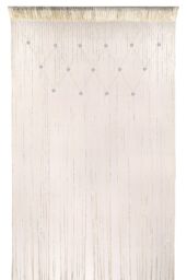 Neel Blue String Curtain Beaded Panel, Gold, 100cm x 200cm in Ivory - Size: 100 cm width x 200 cm drop - thumbnail 1