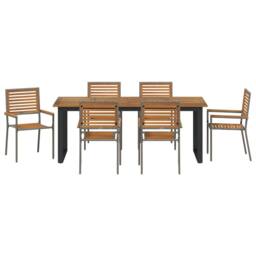 Berkfield Home 7 Piece Garden Dining Set Grey Poly Rattan Acacia - thumbnail 7